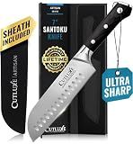 Cutluxe Santoku Knife, 7" Meat & Vegetable Chopping Knife – Sheath Included