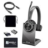 Poly Voyager 4310 UC Wireless Headset + Charge Stand - Connect to PC/Mac & Cell Phone, Single-Ear Headset with Mic + Charging Station + USB A to C Adapter + USB C-C Cable + Pouch + Microfiber Cloth
