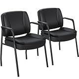 Furniwell Office Guest Chair Waiting Room Reception Chairs Set of 2, PU Leather Executive Desk Chair with Padded Armrests for Meeting Conference (Black)