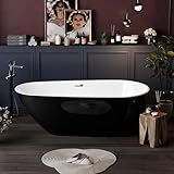 59 Inch Freestanding Bathtub, Acrylic Deep Soaking Tub, Chrome Overflow and Drain, Non-Slip Standalone Bath Tub for Bathroom, cUPC Certified, Ergonomic Modern Bath for Bathrooms
