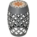 Outsunny Decorative Outdoor Stool, 12" Round Patio Side Table, Mosaic Gray