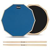Donner 12 Inches Drum Practice Pad Silent Drum Pad Set Blue 2-Sided With Drum Sticks