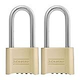 Master Lock Brass Combination Lock, Gate Lock for Outdoor Fence or Shed, Customizable Combination Padlock with Extended 2-1/4-Inch-Long Shackle, 2 Pack, 175LHEC2