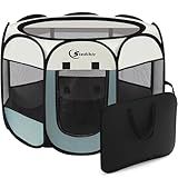 Siedihit Dog Cat Playpen, Puppy Pet Playpen Indoor for Small Dog Crate Tent Cage Outdoor, Portable Pop Up Dogs Enclosure Kennel with Carrying Case for Dogs/Cats/Rabbits(Grey, Small