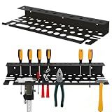 Metal Screwdriver Organizer, 15.75inch Utility Wall Mount Tool Organizer for Screwdrivers Pliers Holder with 35 Holes, Hand Tool Storage Rack for Workbench, Garage, Warehouse (Black, 2 Layers)