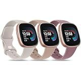 3 PACK Sport Band Compatible with Fitbit Sense 2 / Versa 4, Classic Soft Straps for Fitbit Sense / Versa 3 Smart Watch (Small, Starlight/Milk Tea/Smoke Violet)