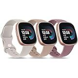 3 PACK Sport Band Compatible with Fitbit Sense 2 / Versa 4, Classic Soft Straps for Fitbit Sense / Versa 3 Smart Watch (Small, Starlight/Milk Tea/Smoke Violet)