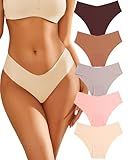 Women’s Seamless Underwear Soft Stretch Briefs Invisibles Hipster V Cut cheeky No Show Bikini Panties 5 pack XS-L (M)