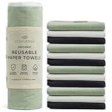 EcoPledge Reusable Paper Towels Washable Roll - Thick 12-pc Two Layered Ultra Absorbent Paperless Certified Organic Cotton Towels - Large Cloth Kitchen Paper Towel with Hanging Loop
