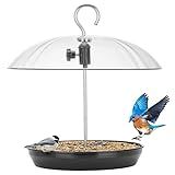 Kingsyard Adjustable Platform Bird Feeder for Outdoors, Hanging Metal Seed Tray with Clear Rain Proof Dome, Large Capacity for Wild Bluebird Cardinal Dove Mealworm, Black