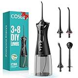 COSLUS Water Dental Flosser Pick for Teeth: 4 Modes Cordless Portable 300ML Larger Tank Water Teeth Cleaner IPX7 Waterproof Flossing Cleaning Picks for Home Travel Black C30(FC5360)