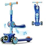 3 Wheel Scooter for Kids - Foldable & Unbreakable, 2-in-1 Kick Scooter with Music and Lights, Adjustable Height, Wide Deck, Flashing Wheel Lights, Easy for Beginner Toddlers Aged 3-8