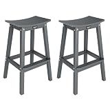 VINGLI 29" Outdoor Bar Stools Set of 2, HDPE Poly Lumber Bar Chairs with Footrest, Weather Resistant Patio Barstools for Bar, Kitchen Counter, Yard (Gray, 29 Inch 2 PC)