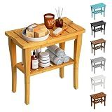 oridom Bamboo Shower Bench Stool with Storage Shelf, Waterproof Shower Chair Spa Bath Seat, Shower Stool for Inside Shower, Bathroom Bench Seat for Adults Elderly Seniors for Indoor or Outdoor Use