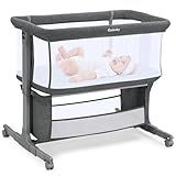 Ezebaby Bedside Bassinet for Baby, Portable Baby Bassinet Bedside Sleeper for Newborn Infants with Wheels Storage Basket, Adjustable 7 Heights and All Mesh Sides