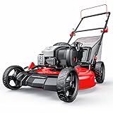 PowerSmart 21" 3-in-1 Gas Push Lawn Mower with 140cc 4-Stroke Engine - Wide Cutting Deck, 6 Height Adjustments, Mulching Capability