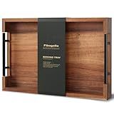 Fibogollo Acacia Wood Serving Tray with Metal Handles,15x10in Ottoman Decorative Trays Platter for Coffee Table,Living Room,Bar,Party(Medium)