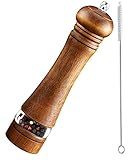 TooWoom Pepper Grinder Salt Grinder Wooden Pepper Mill Grinder w/Adjustable Coarse, 8 inch Tall Wood Refillable Manual Pepper Grinder Mill Peppermill for Black Peppercorn, Easy Clean w/Cleaning Brush