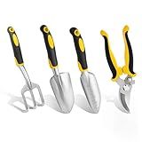 FrutPunch Garden Tool Set 4-Piece,Heavy Duty Aluminum Gardening Tools,Rust-Proof Gardening Hand Tools,with Non-Slip Ergonomic Handle,The Ideal Gift for Garden Enthusiasts.