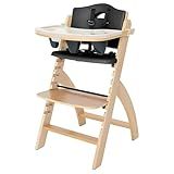 Abiie Beyond Junior Wooden High Chair with Tray - Adjustable and Convertible High Chair for Babies and Toddlers - 6 Months to 250 Lb - Water Resistant - Natural Wood/Black Pearl Cushion