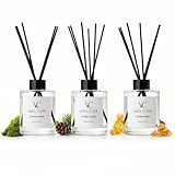 Reed Diffuser Set - 3 Pack (4.0 fl oz Each) - Long Lasting Home Fragrance Diffuser Sticks for Home, Office & Bathroom - Amber, Cedar & Moss Scents - Luxury Home Scent Gift Set - Vara Cove