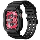 amBand Compatible with Apple Watch Series 9/8/7/SE (3/2/1)/6/5/4/3 Band for Men 45mm 44mm 42mm Case, Rugged Sport Strap for iWatch 45/44 mm Military Protective Cover Bumper Drop-Proof, Matte Black