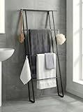 CANYAVE Metal Leaning Ladder Towel Rack, 4-Tier Blanket Stand for Bathroom Living Room, No Drilling Quilt Storage Organizer (Matte Black)