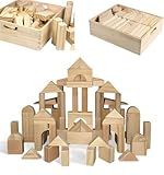 Standard Unit Building Blocks for Toddlers with Storage Tray (64 Pcs) Sanded Wood Blocks for Children, Original STEAM, and STEM Learning, Classic Wooden Toys for Kids Parties and Classrooms