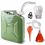 JOYAKA 5 Gallon Container Metal Can with Spout System and Handle, 20 Litre Metal Container Trucks Cars Motorcycle Equipment (Green)