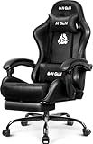 N-GEN GAMING Video Gaming Chair with Footrest Lumbar Support for Home Office High Back Recliner Height Adjustable Ergonomic Comfy Leather Computer Desk Chair (Black)