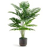 Der Rose 28" Fake Plants, Monstera Plant in Black Gold Pot for Home Decor