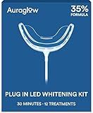 Auraglow Plug-in LED Teeth Whitening Kit – Wired Light Device – 35% Carbamide Peroxide Gel – 12 Treatments – at-Home Tooth Whitening System – Enamel-Safe at-Home Whitening for Coffee & Tea Stains