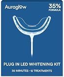 Auraglow Plug-in LED Teeth Whitening Kit – Wired Light Device – 35% Carbamide Peroxide Gel – 12 Treatments – at-Home Tooth Whitening System – Enamel-Safe at-Home Whitening for Coffee & Tea Stains
