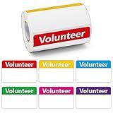 BeYumi Volunteer Name Tag Stickers - 300Pcs Colorful Volunteer Stickers Badge Label Blank Adhesive Decal Roll My Name is Sticker for School Charity Events Party Conference Identification Badges Decor