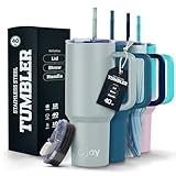 O'JAY Insulated 40oz Tumbler with Handle and Straw Lid - 100% Leak-Proof - Cupholder Friendly Travel Mug - Stainless Steel Insulated Tumbler with lid and straw - Gifts for Women Men Him Her.