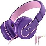 Kids Headphones, Wired Headphones for Kids On Ear with Microphone, 93dB Volume Limiter Headphone for Girls Boys, Foldable Lightweight Headphone for School Learning & Entertainment, Pink Purple