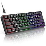 TECURS 60% Compact Mechanical Keyboard for Mac/Windows/PC, Ideal for Office & Gaming, 61 Keys RGB Backlit Wired Keyboard with Linear Red Switch for Fast Response & Smooth Typing, Black