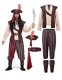 Spooktacular Creations Mens Caribbean Pirate Costume Adult Sea Captain Robber Costume for Halloween Dress Up Party, Cosplay Party-L