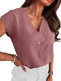 ANRABESS Women Tops Cap Sleeve Dressy Casual V Neck Shirts 2026 Summer Business Work Blouses Outfits Trendy Spring Clothing Dusty Rose Large