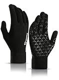 TRENDOUX Winter Womens Gloves, Knit Touch Screen Glove Women MenTexting Smartphone Driving - Anti-Slip - Elastic Cuff - Thermal Soft Upgraded Lining - Hands Warm in Cold Weather - Black - M