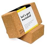 Cork Yoga Blocks 2 Pack – High Density Non Slip with Select Cork Grain for Chip-Resistant Durability | Extra Thick 4” for Support & Stability | Natural, Smooth, and Crumble Free | Body By Yoga (Let's Get Twisted, Without Strap)