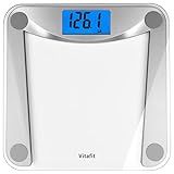 Vitafit Digital Bathroom Weight Scale for Body Weight, High Accuracy Assured by Weighing Professional Since 2001,Extra Large Blue Backlit LCD and Step-On, 400lb/180kg, Clear Glass