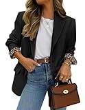 ZESICA Women's Fall Business Casual Blazers 2026 Long Sleeve Lapel Open Front Button Work Blazer Jackets with Pockets,Black,Large