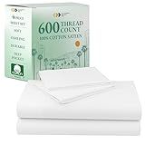 California Design Den Queen Sheet Set - Luxury 600 Thread Count Sateen, 100% Cotton Deep Pocket Queen Sheets with All Around Elastic, Snug Fit, Hotel Quality Bedding Set - White