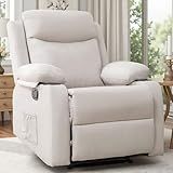 Korser Recliner Chair, Small Recliners for Small Spaces, Reclining Chair, Manual Recliner with Cup Holders and Side Pockets, Chairs for Living Room, Bedroom, Nursery, Beige
