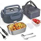 Electric Lunch Box for Adults, Portable Heated Lunch Box Food Warmer 80W Fast Heating Lunchbox 12/24/110/220V, 1.5L Lonchera Eléctrica Portátil Food Heater for Car/Truck Christmas White Elephant Gifts