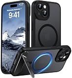 AMILIFECASES Magnetic Compatible with iPhone 15 Case, [Built-in Invisible Kickstand][Compatible with MagSafe][Full Camera Protection] Translucent Matte Phone Case for iPhone 15 6.1" Black