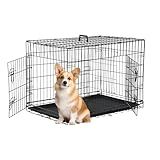 FDW 30 inch Dog Crate Dog Kennel Cage with Double Door Folding Metal Wire Dog Cage with Removable Tray&Divider Panel,Pet Crate for Medium Dogs,Black