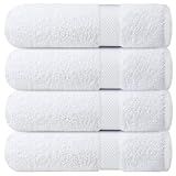 Infinitee Xclusives Luxury 100% Ring-Spun Cotton White Bath Towels Set of 4 (27x54 inches) – Soft, Absorbent & Quick-Drying Towels for Bathroom, Gym, Spa & Hotel Use (Brilliant White, Bath Towels)