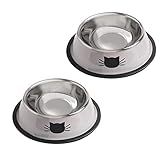 Cat Bowls for Food and Water,2PCS Rapsrk Non-Slip Stainless Steel 8 Oz Pet Bowl with Removable Rubber Base Dog Bowl,Stackable Cat Puppy Dishes Bowls with Cute Cats Painted